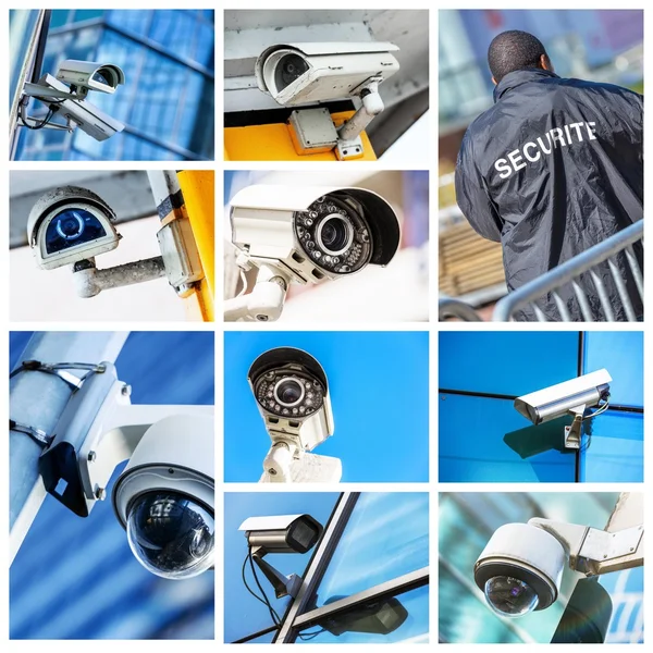Collage av säkerhetskamera- och urban — Stockfoto