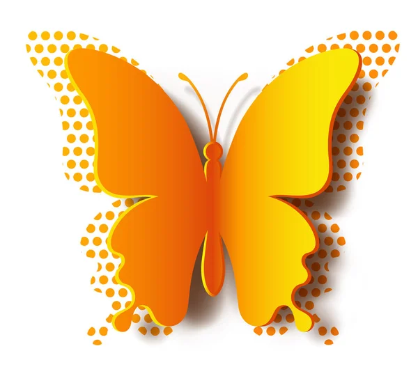 Papier Papillon Réaliste Jaune Avec Ombre Vectorielle Papillon Pois Sur — Image vectorielle