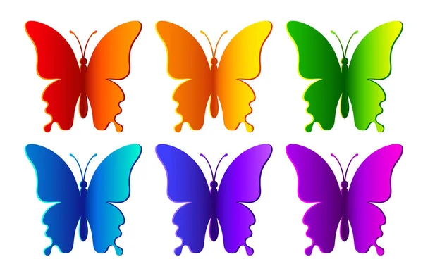 Χρωματιστά Χαρτί Ρεαλιστικές Πεταλούδες Απομονώνονται Λευκό Φόντο Σιλουέτα Μιας Πεταλούδας — Διανυσματικό Αρχείο
