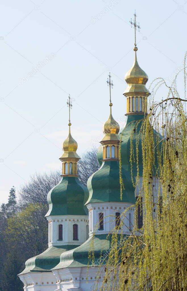 The domes of the Christian church - Vydubitsky monastery, Ukraine.
