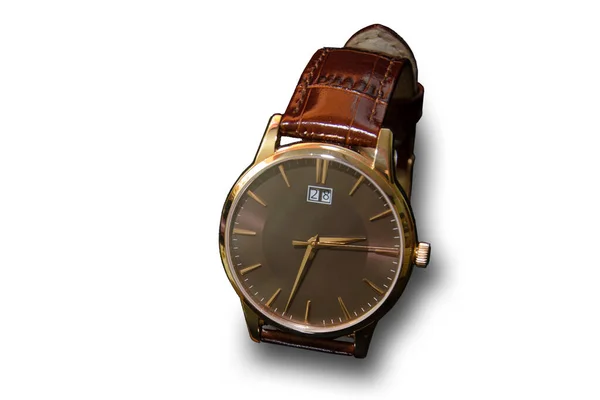 Isolate Wristwatches Leather Strap Black Background — Stock Photo, Image