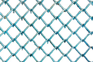 Beyaz arka planda eski metal bir ağ var. Tasarım düzeni için boşluk.