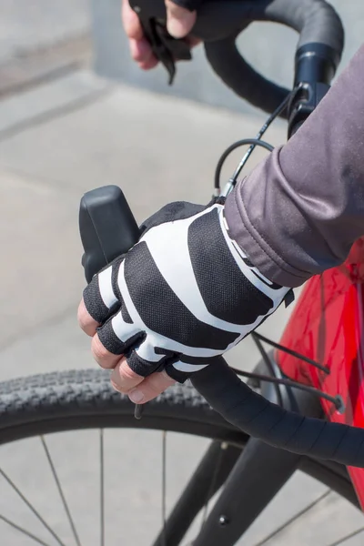 Bicycle Rider Hands Racing Bicycle Handlebar — Stock Photo, Image