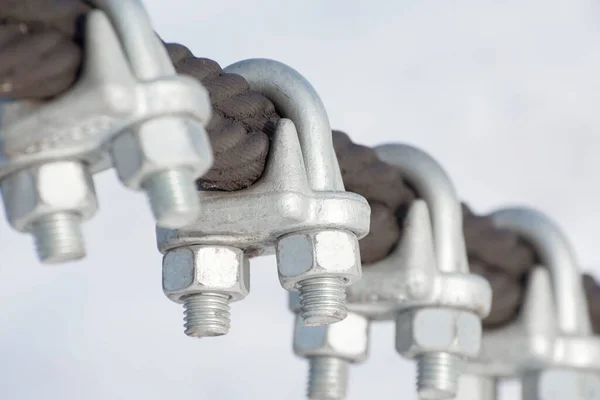 Fijación Cable Acero Con Cerradura Seguridad Bolts Conexiones Estructuras Colgantes —  Fotos de Stock