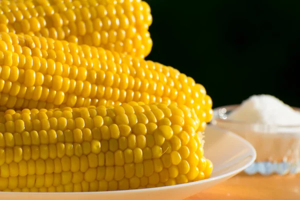 Milho Cozido Alimento Dietético Comida Caseira Vegetais Naturais Orgânicos Alimentação — Fotografia de Stock