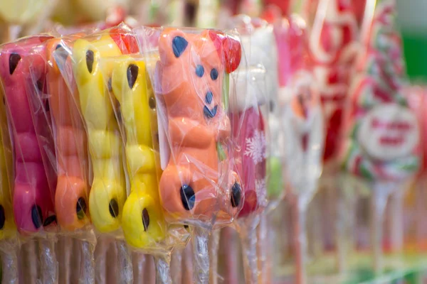 Sweets Fair Multicolored Lollipops Bears Close Holidays Children New Year — Stock Photo, Image