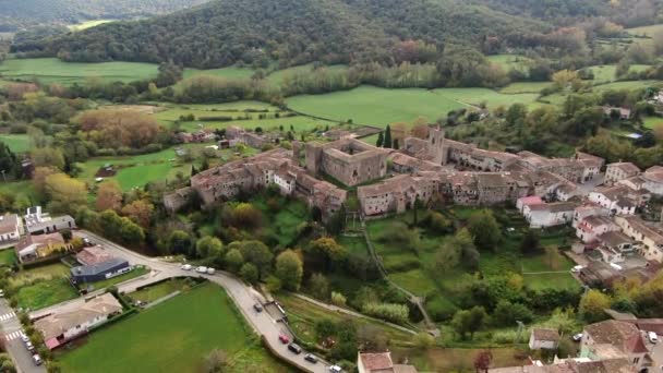 Vista Superior Del Dron Aéreo Santa Pau Santa Pau Municipio — Vídeos de Stock