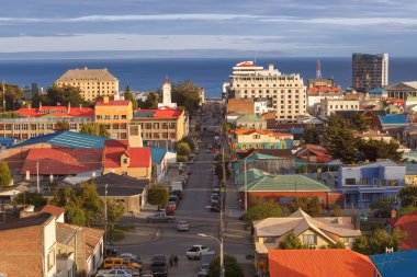 View of Punta Arenas with Magellan Strait in Patagonia, Chile, S clipart