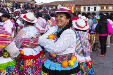 Unknown peruvian people on a carnival in Cuzco, Peru clipart