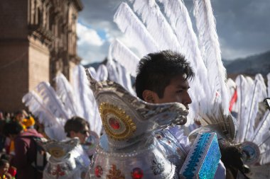 Bilinmeyen Perulu insanlar üstünde bir karnaval Cuzco, Peru
