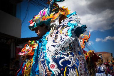 Bilinmeyen Perulu insanlar üstünde bir karnaval Cuzco, Peru