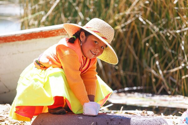 PUNO, PERU - SEPTEMBER 14: Unidentified people in traditional dr