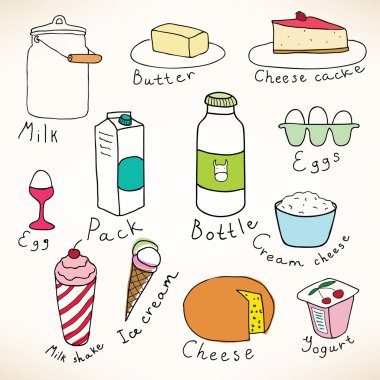 Vektör süt ve çiftlik ürünleri