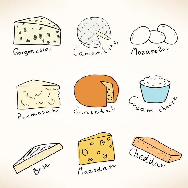 Conjunto vectorial de diferentes tipos de queso — Archivo Imágenes Vectoriales