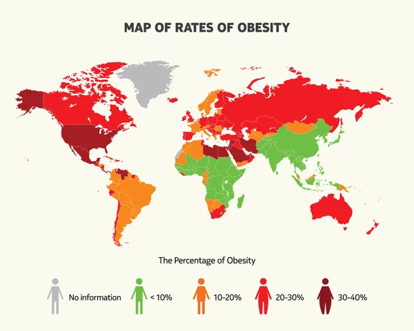 Map of rates of obesity — Stock Vector