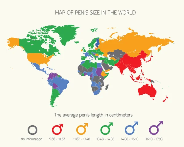 Mapa do tamanho do pênis no mundo — Vetor de Stock