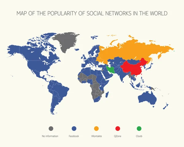 Mapa k popularitě sociálních sítí na světě — Stockový vektor