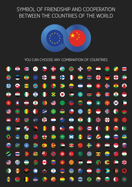 Símbolo de amizade e cooperação entre todos os países do mundo. Você pode escolher qualquer combinação de bandeiras — Vetor de Stock