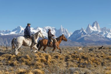 El Chalten, Mount Fitz Roy, Arjantin - 16 Nisan: Gaucho karşı