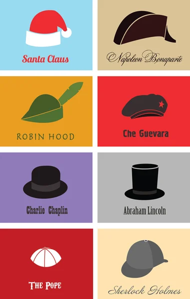 Sombreros de personajes y personajes famosos — Vector de stock