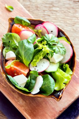 beyaz peynir ile bahar sebze salatası