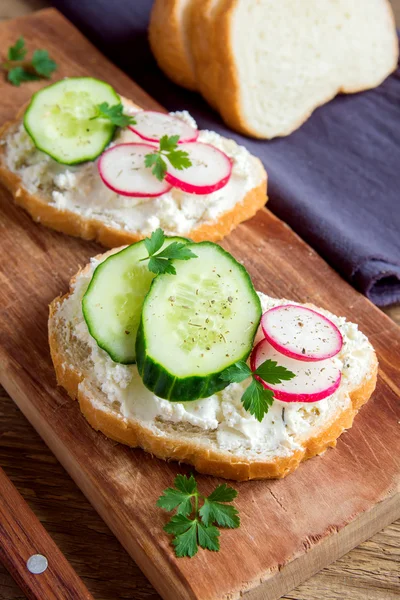 Vegetarian sandwiches with ricotta cheese — Stock Photo, Image