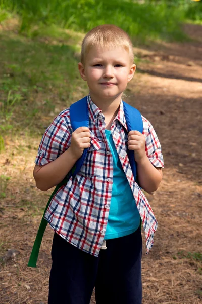 Niño caminando en el bosque — Foto de Stock