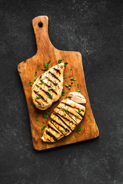 Grillezett Csirkemell Filé Steak Deszkán Felülnézet Másolás Egészséges Keto Ketogén — Stock Fotó