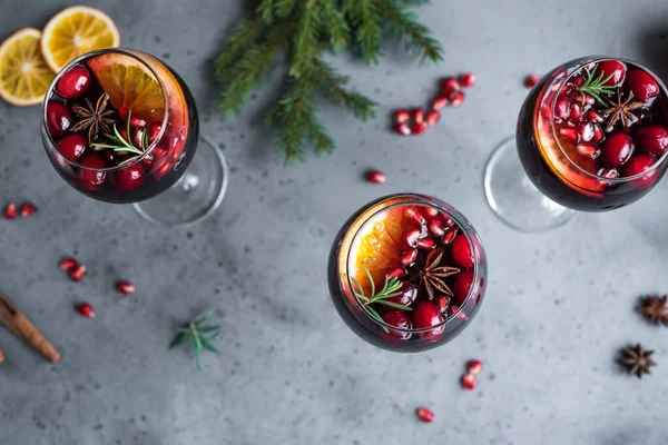 Winter Red Wine Sangria Christmas Cocktail Cranberry Pomegranate Orange Rosemary — Stock Photo, Image
