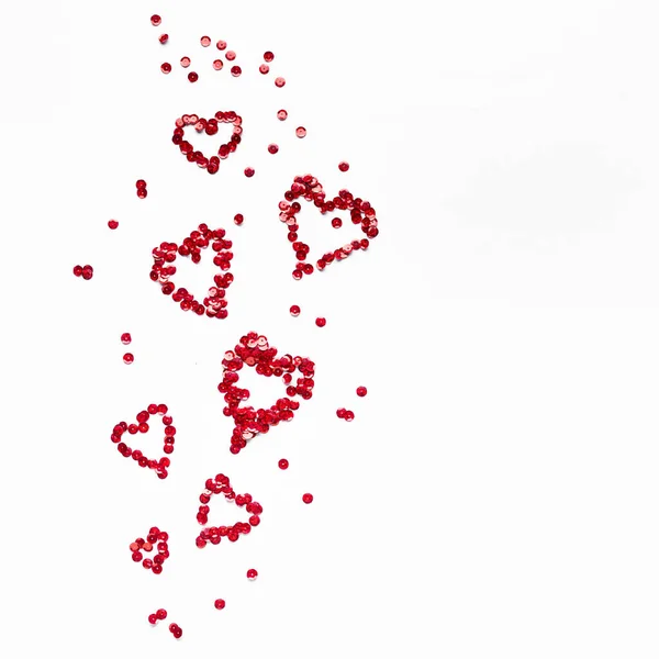 Shiny Red Hearts Isolated White Background Romantic Love Valentine Day — стоковое фото