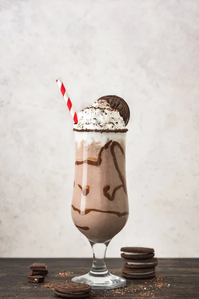 Chocolate Cocktail Drink with Cookies and Cream. Mudslide delicious chocolate cocktail, milkshake or smoothie, copy space.