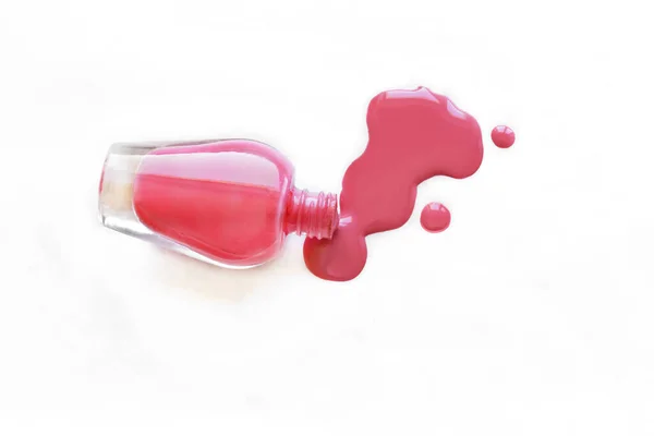 Spilled Pink Nail Polish Isolated White Background Manicure Concept Sample — Stock Photo, Image