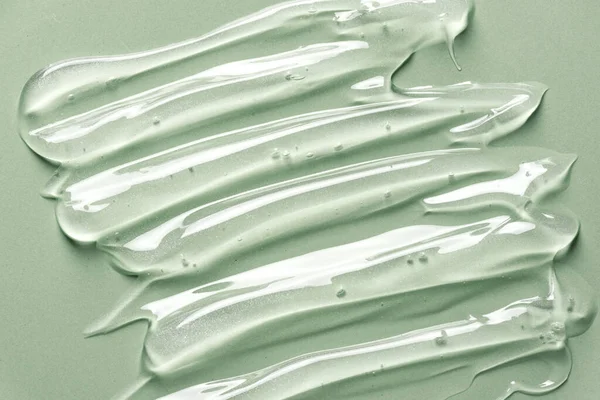 Textura Gel Fundo Verde Close Traços Gel Transparente Produto Cosmético — Fotografia de Stock