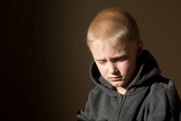 Sad upset worried unhappy little child (boy) — Stock Photo, Image