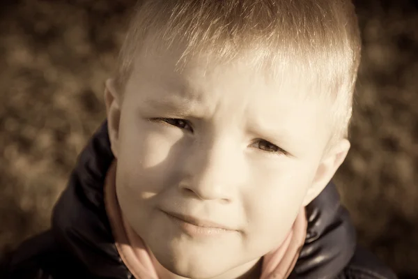 Sad upset unhappy little child (boy) — Stock Photo, Image