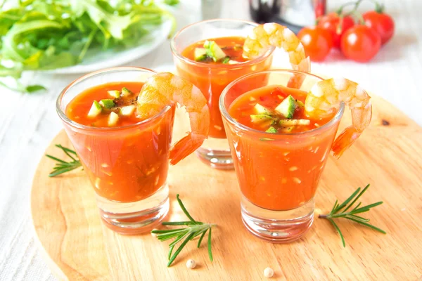 Gazpacho with prawns — Stock Image Gazpacho with prawns Royalty Free Stock Photos