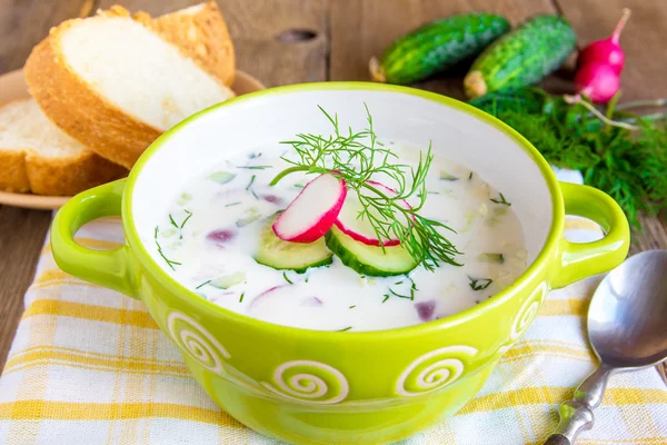 Cold soup with ingredients — Stock Photo, Image