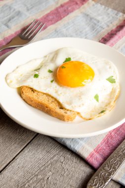 Sahanda yumurta ekmek üzerinde