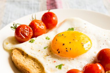 Sahanda yumurta ekmek ve domates