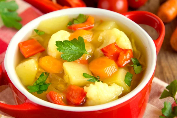 Soupe de légumes avec ingrédients — Photo