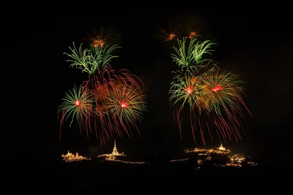 Feuerwerk Über Dem Khao Wang Palast Petchaburi Thailand — Stockfoto