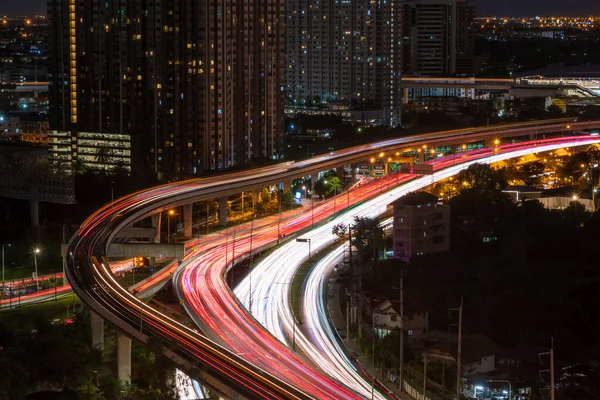 Verhoogde Knooppunt Kruising Viaduct Snelweg Bangkok Tijdens Schemering — Stockfoto