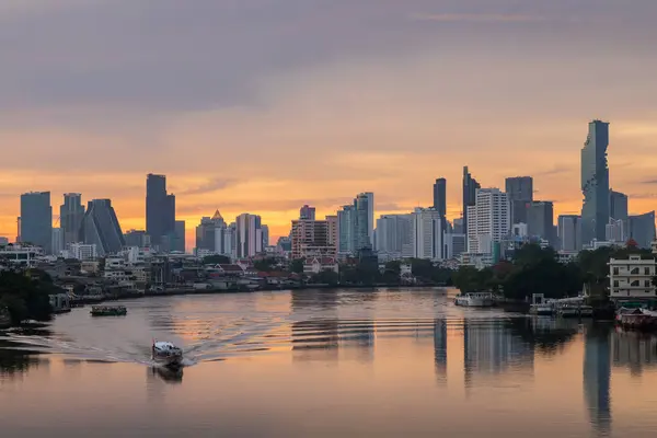 Finanzviertel Stadtzentrum Von Bangkok Stadtbild Wasser Und Fluss Chao Phraya — Stockfoto