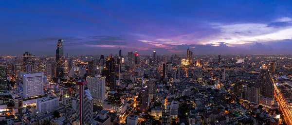 Bangkok Business District Cityscape Zgârie Nori Amurg Thailanda Panorama — Fotografie, imagine de stoc