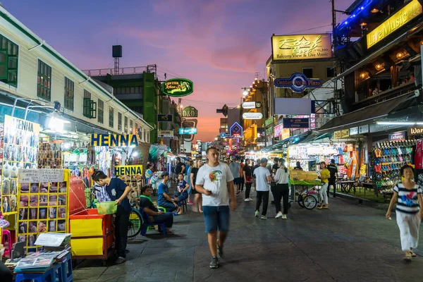 Bangkok Thailand Mai 2019 Khaosan Road Der Dämmerung Berühmt Für — Stockfoto