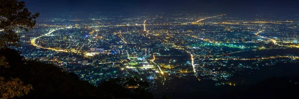 Chiang Mai Città Paesaggio Aereo Vista Skyline Durante Notte Con — Foto Stock