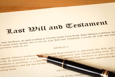 Last will and testament with pen concept for legal document  clipart
