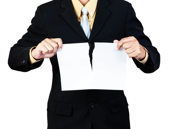 Businessman tear paper concept for breaking contract — Stock Photo, Image