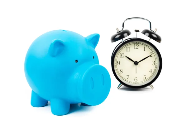 Reloj despertador y concepto de alcancía para ahorrar tiempo —  Fotos de Stock