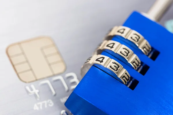 Combination padlock on credit card — Stock Photo, Image
